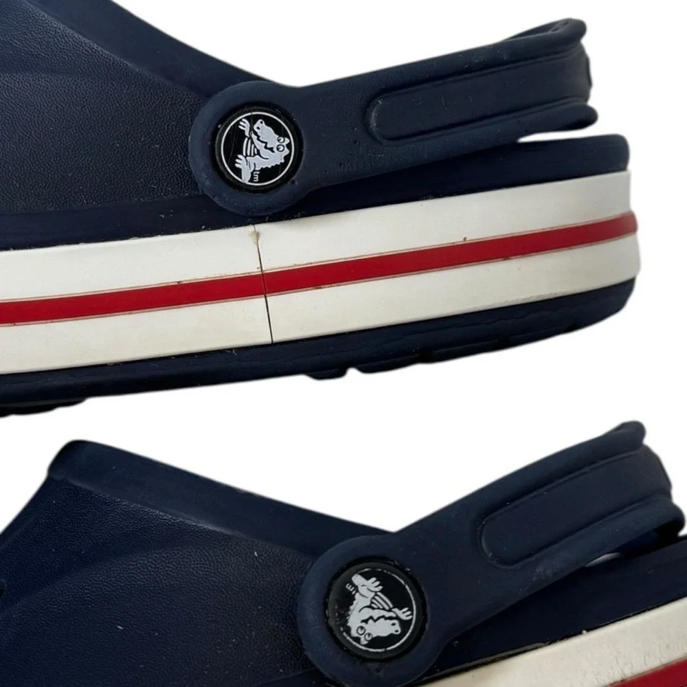 Crocs Bayaband Clogs Navy Blue White Red Mens 5 Womens 7 Unisex Slip On‎ Shoes